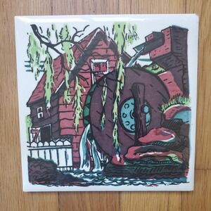 Vintage wheeling cushion ceramic tile square barn watermill image rustic